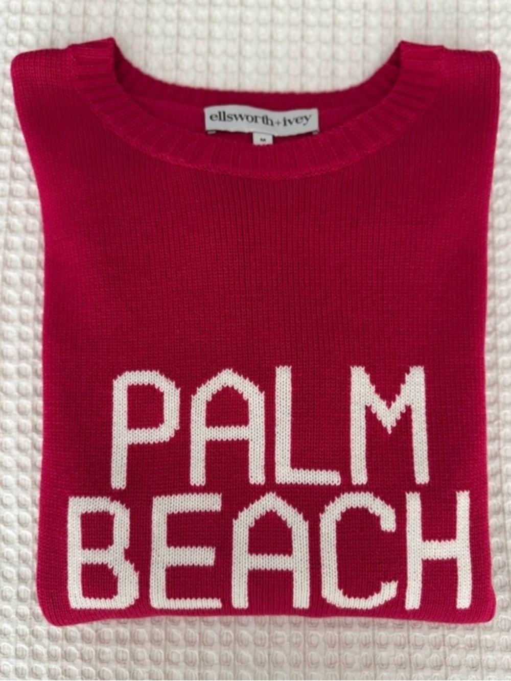 🌴Ellsworth + Ivey Palm Beach Intarsia Sweater / Raspberry Pink/White / Medium🌴